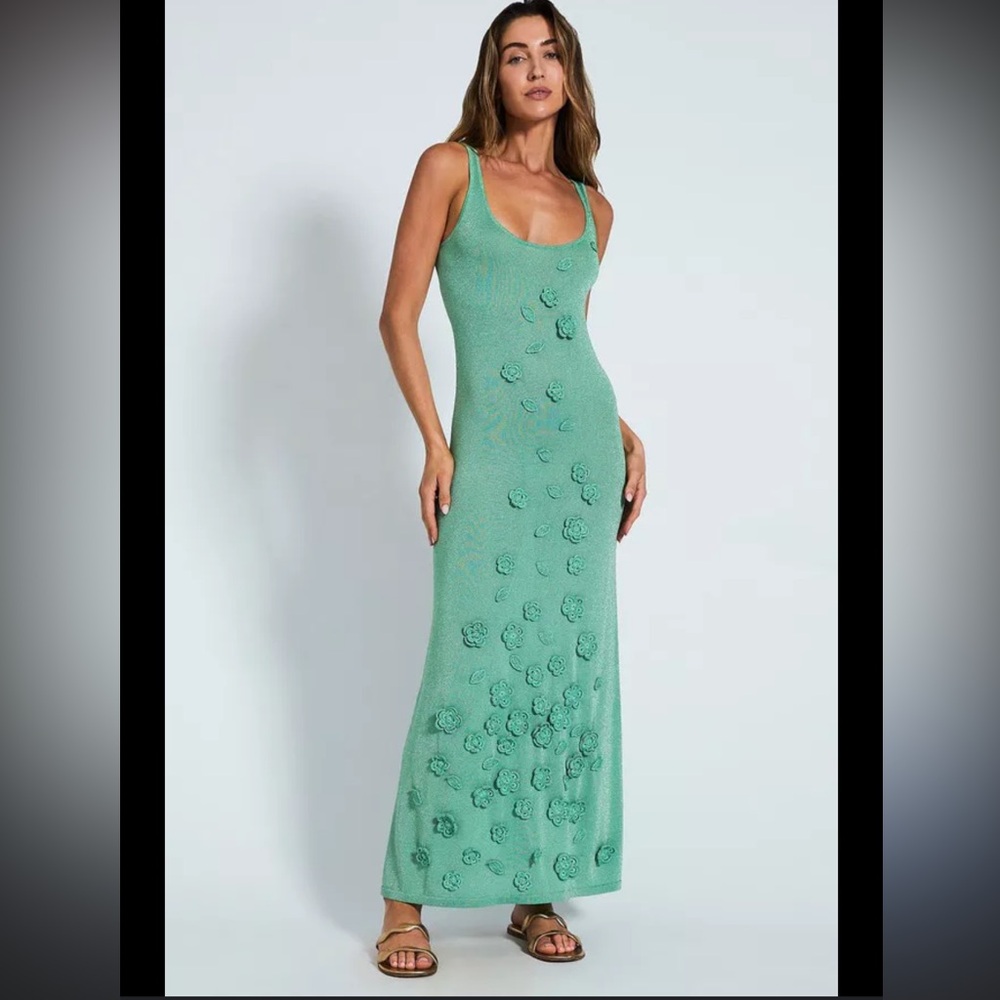 Green shimmer Caroline Constas maxi dress. Size medium